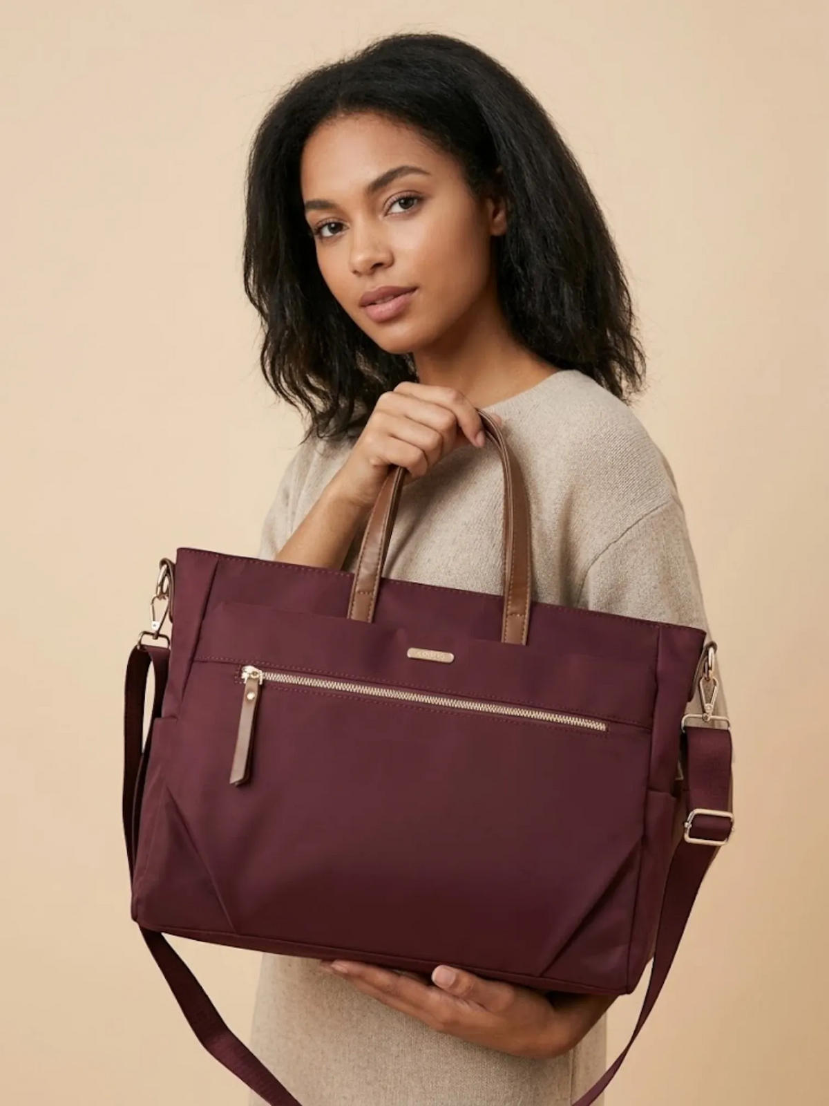 Sac Tote Femme Business Poches Multiples Ordinateur Acajou