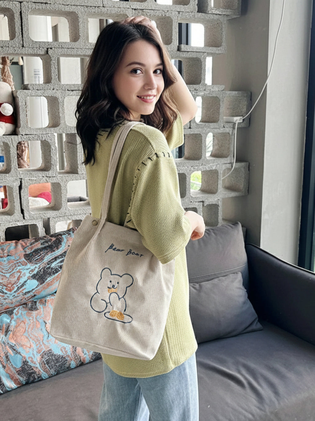 Tote Bag de Cours Ourson en Velours