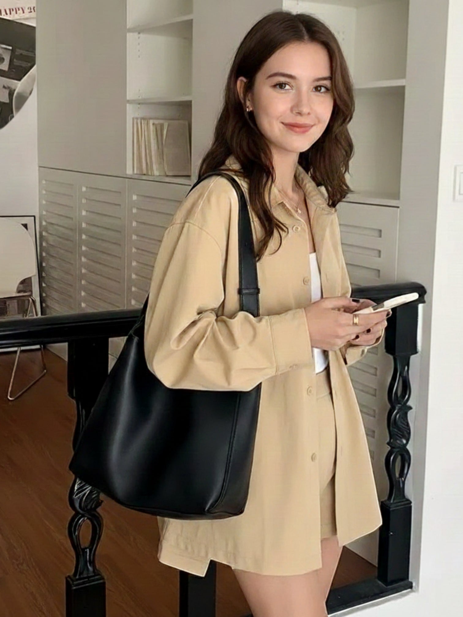 Sac de Cours Simili Cuir et sa pochette