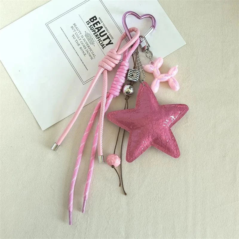 Attache Bijoux de Sac Étoile en Cuir Pink