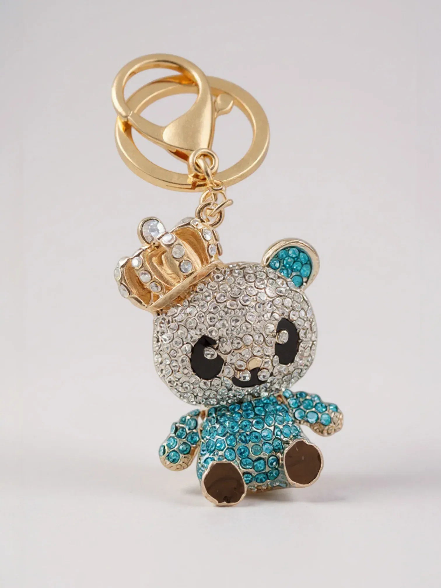 Bijou de Sac Strass Panda avec Couronne Bleu