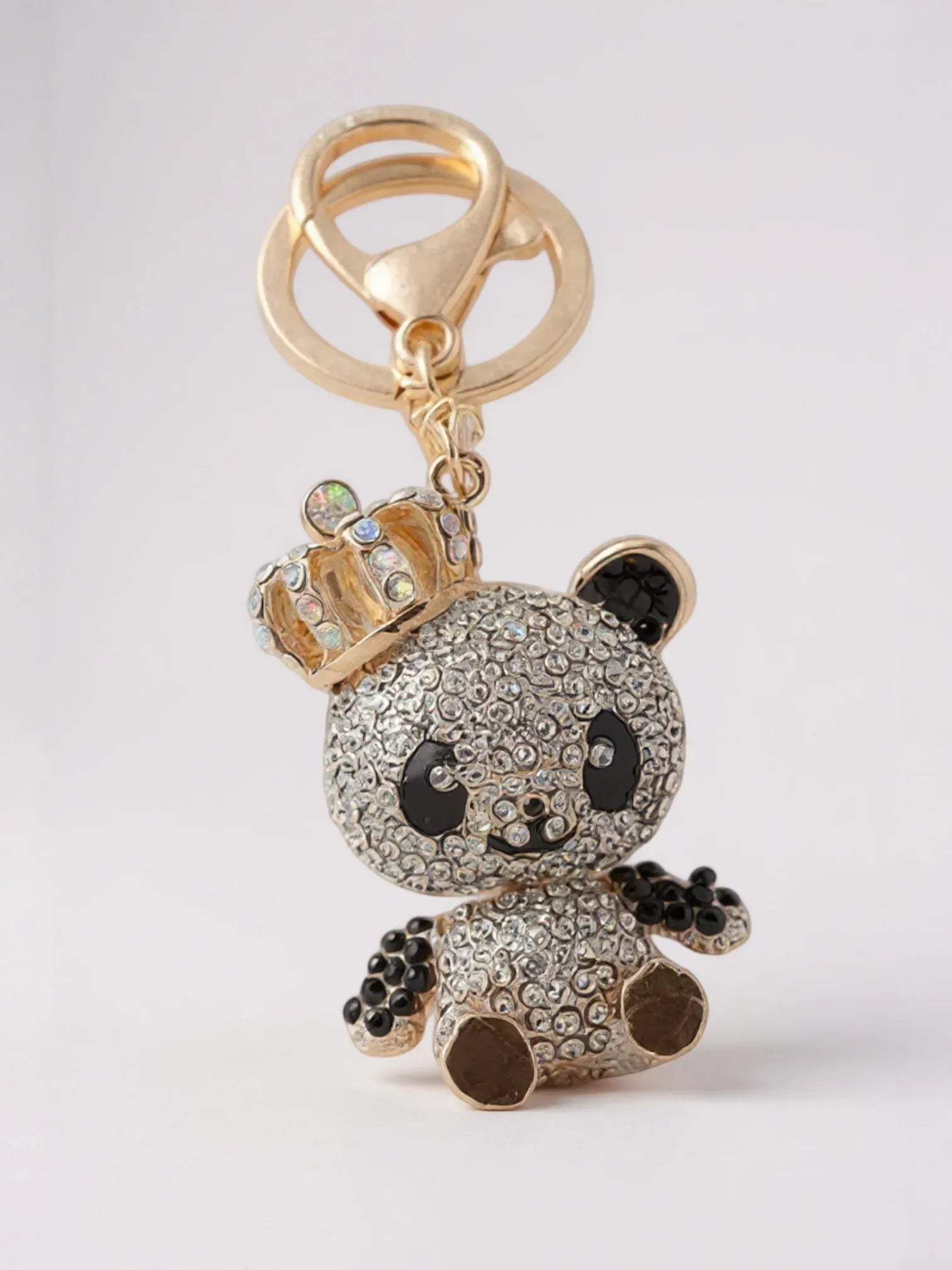 Bijou de Sac Strass Panda avec Couronne Noir