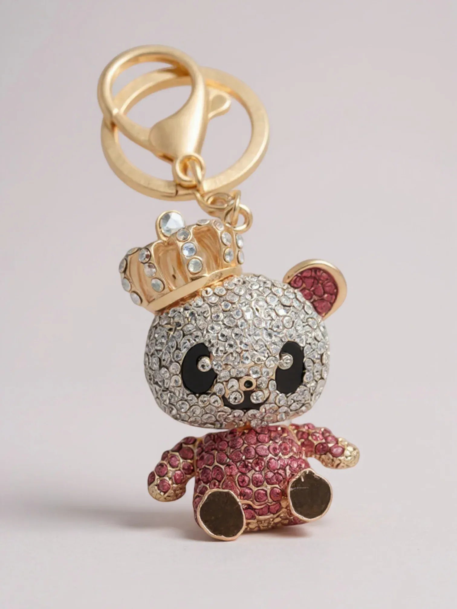 Bijou de Sac Strass Panda avec Couronne Rose