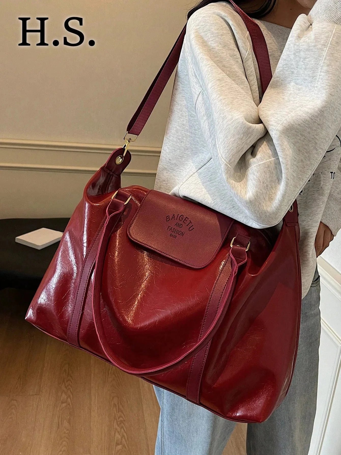 Cabas de Cours Cuir Fashion Burgundy