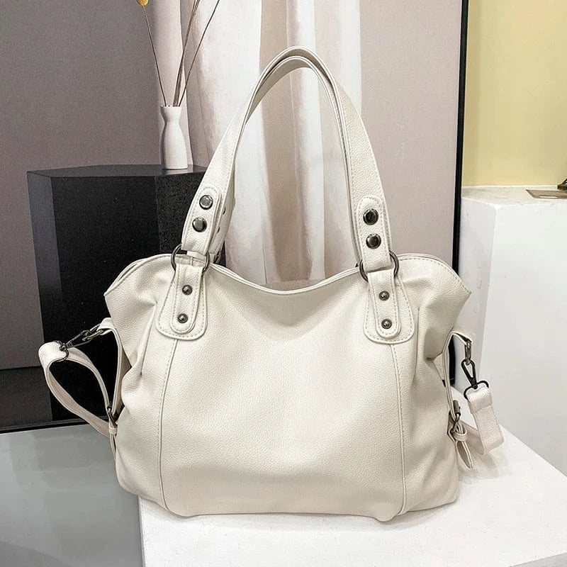 Cabas de Cours en Cuir Blanc beige