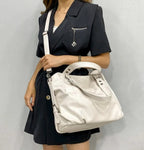 Cabas de Cours en Cuir Blanc Blanc