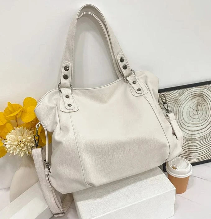 Cabas de Cours en Cuir Blanc Blanc