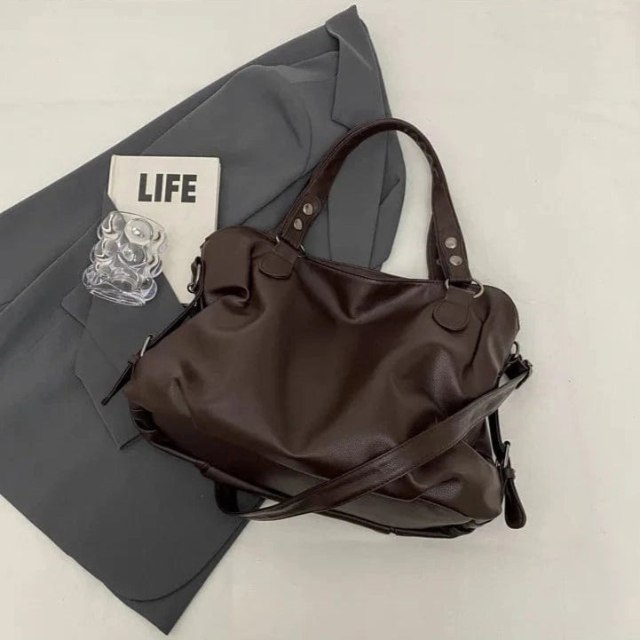 Cabas de Cours en Cuir Noir COFFEE