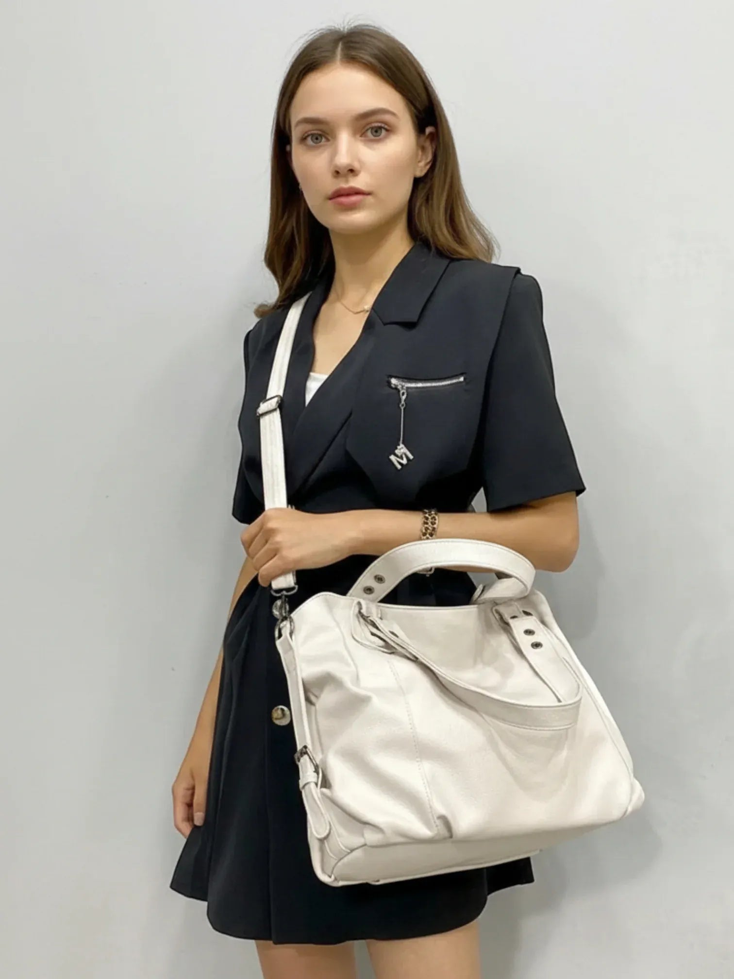 Cabas de Cours en Cuir Vegan Blanc Blanc