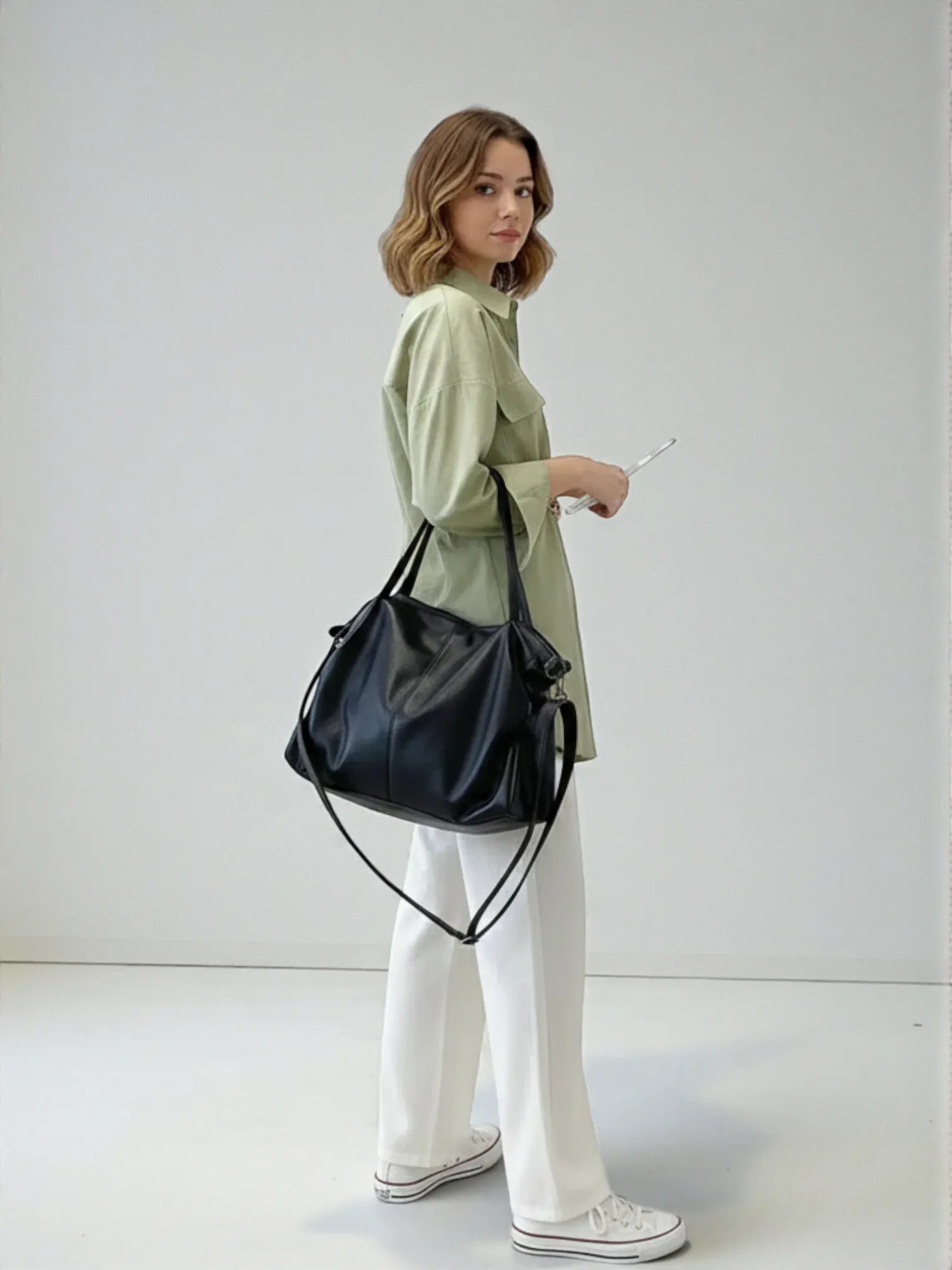 Cabas de Cours en Cuir Vegan Zipper Noir