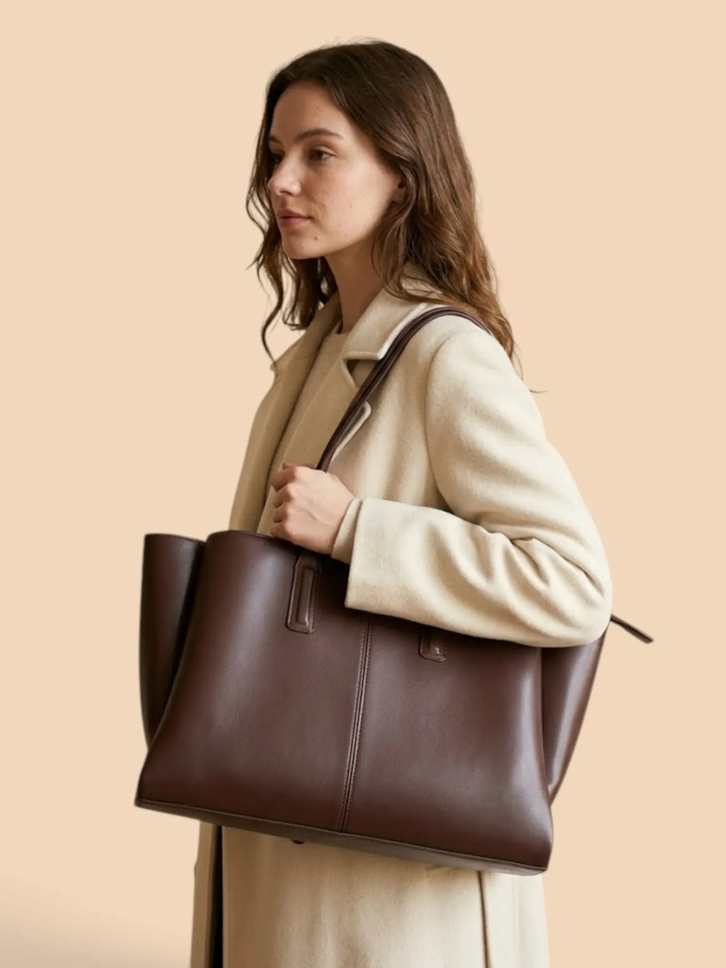 Cabas en Cuir Vegan Zippé Café