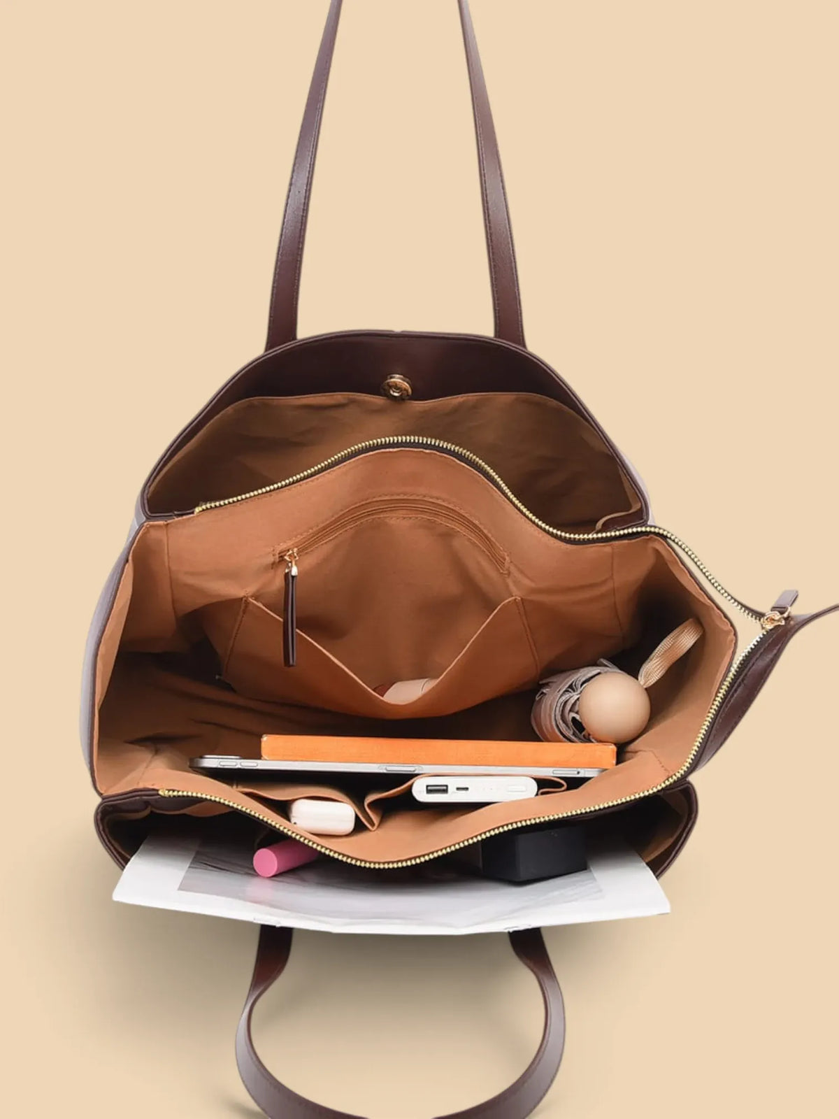 Cabas en Cuir Vegan Zippé Café