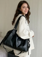 Sac de Cours Vintage Simili Cuir Noir