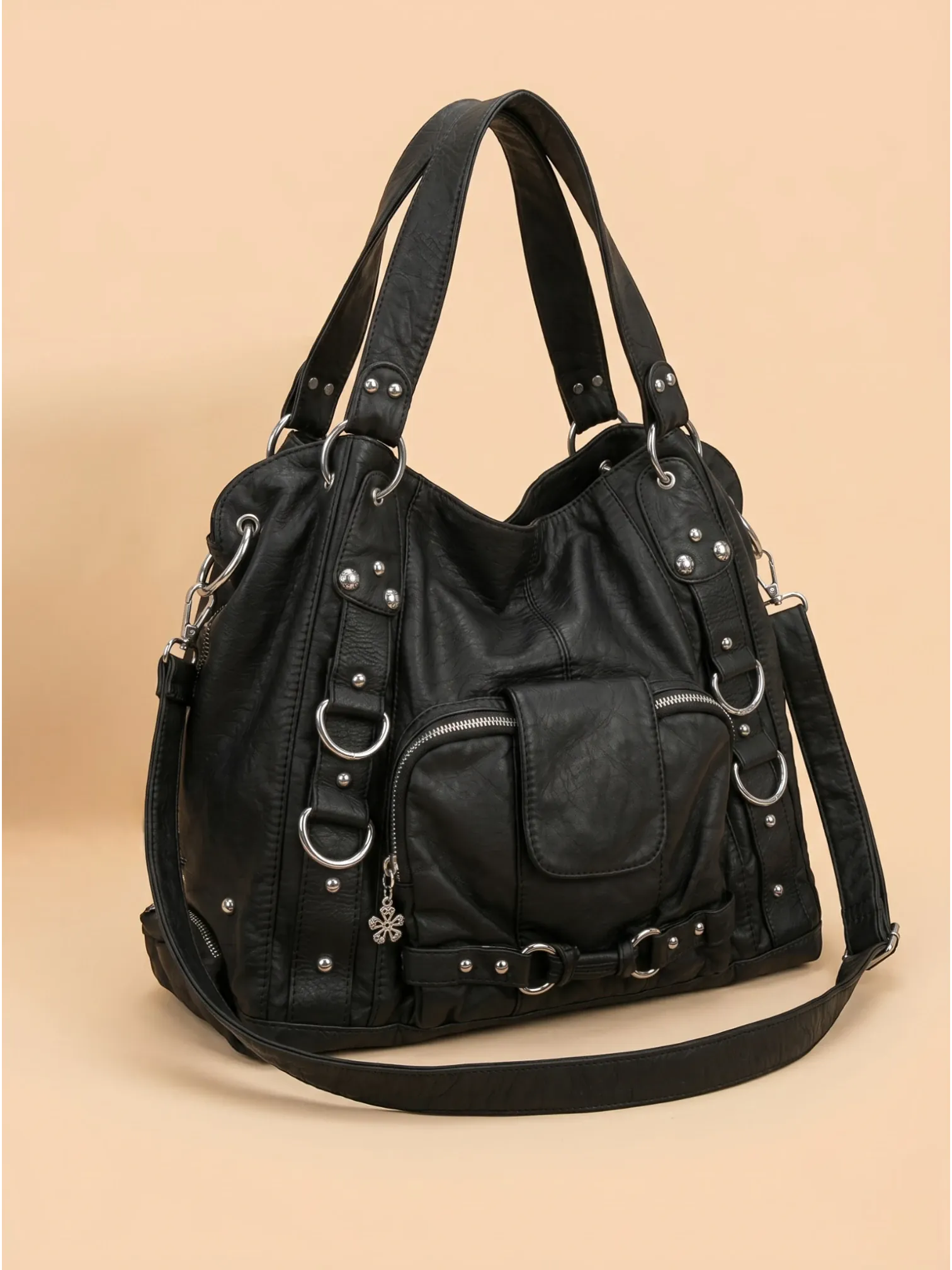 Grand Sac a Main de Cours Y2K Cuir Vegan Noir