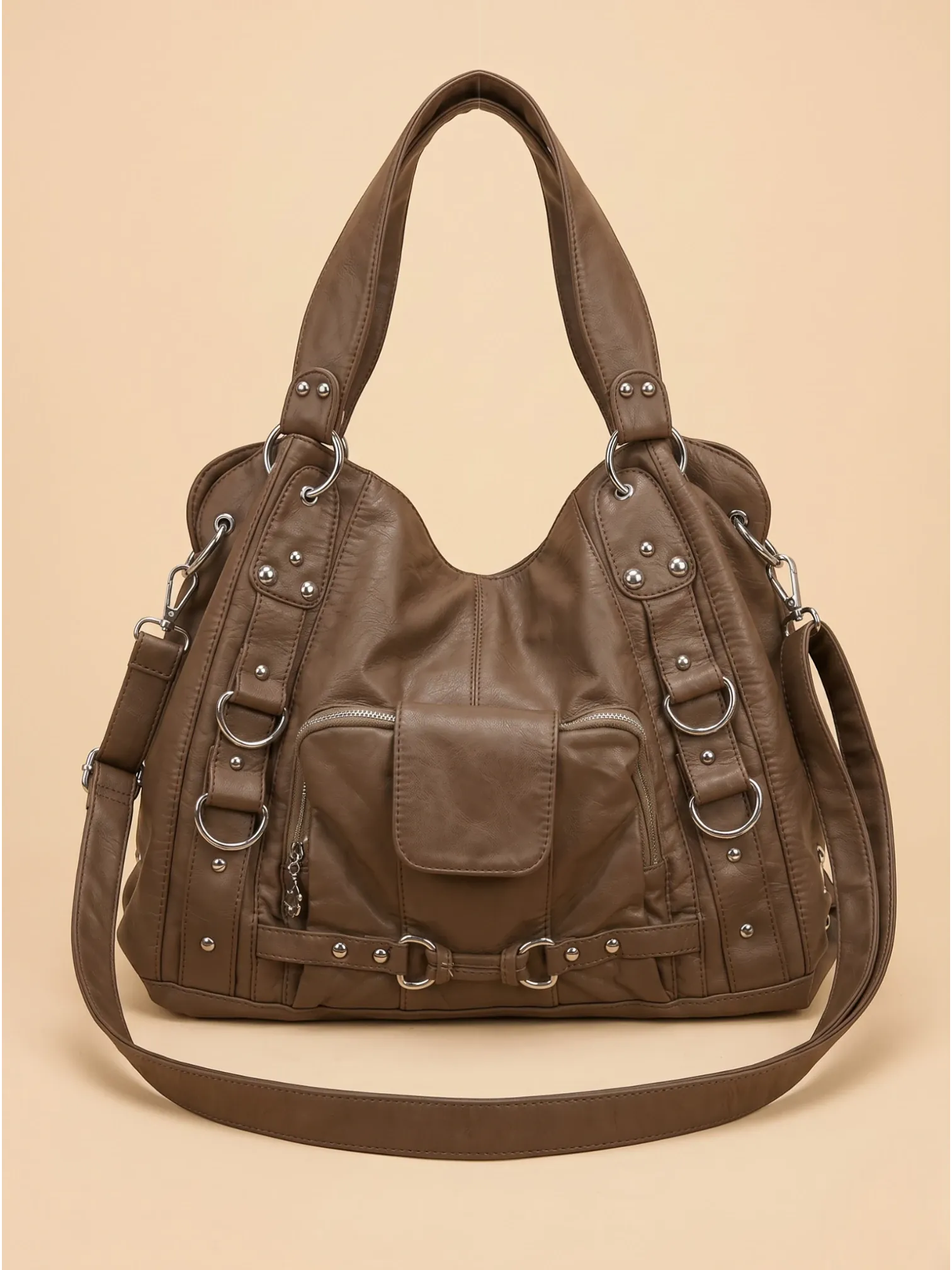 Grand Sac a Main de Cours Y2K Cuir Vegan Marron