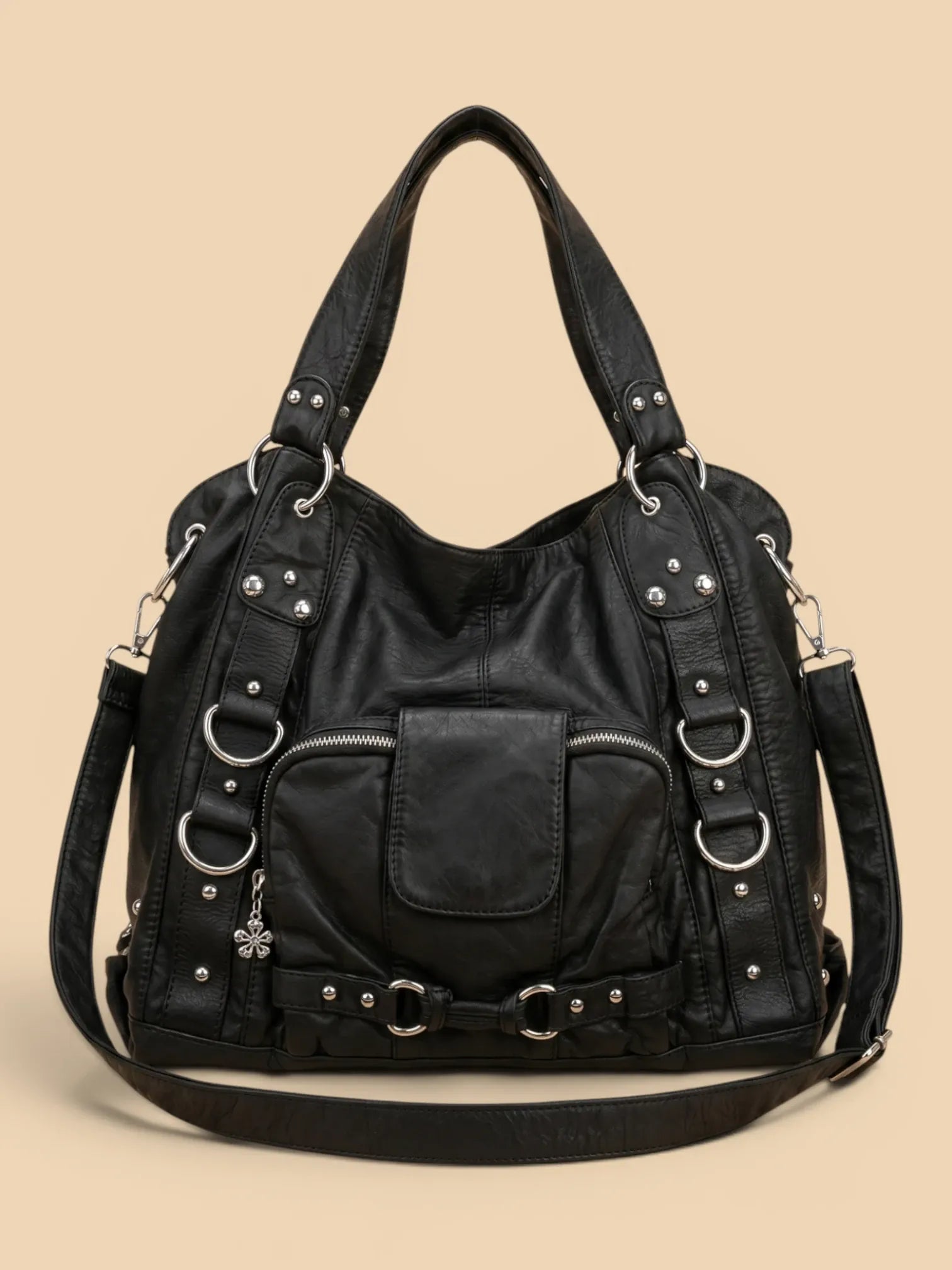 Grand Sac a Main de Cours Y2K Cuir Vegan Noir