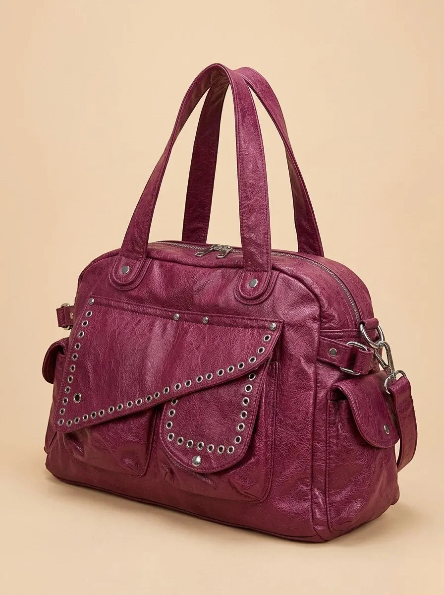 Grand Sac a Main de Cours Y2K Rivet Framboise