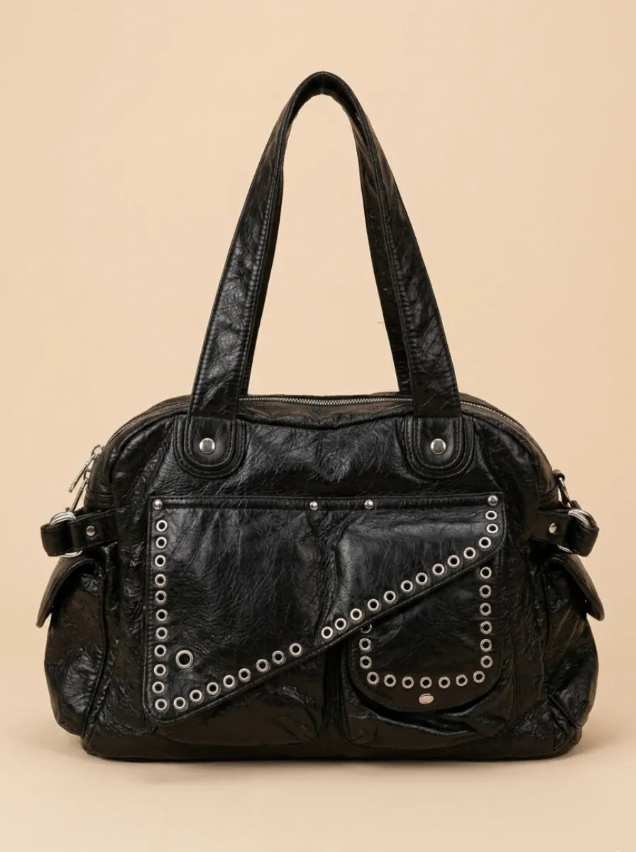 Grand Sac a Main de Cours Y2K Rivet Noir