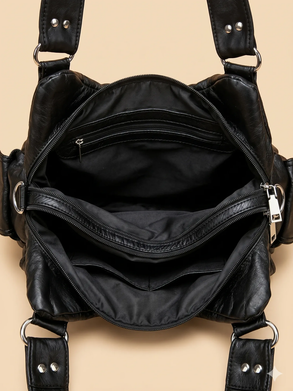 Grand Sac à Main Noir Multi-Poches Noir