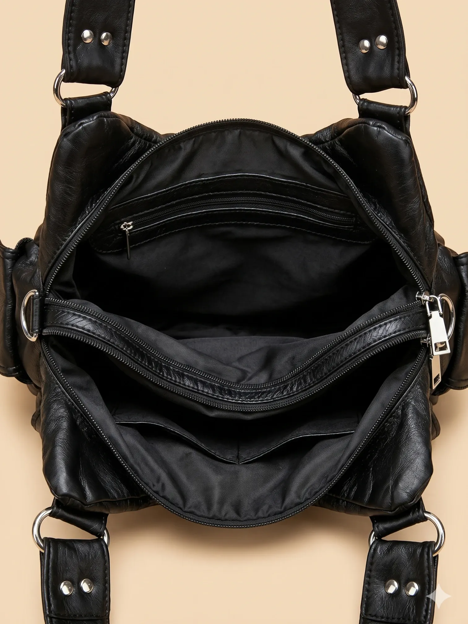 Grand Sac à Main Noir Multi-Poches Noir