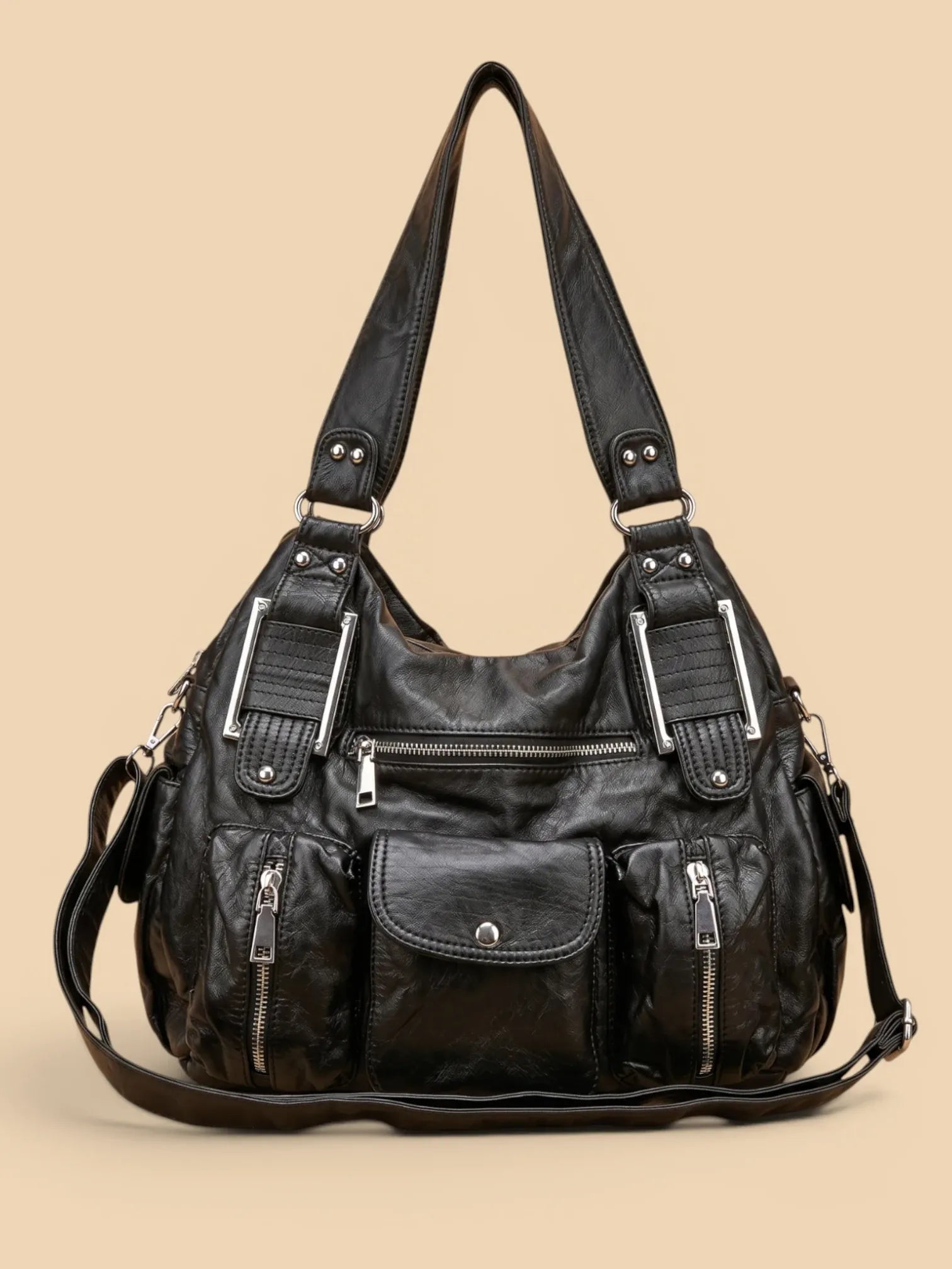 Grand Sac à Main Noir Multi-Poches Noir
