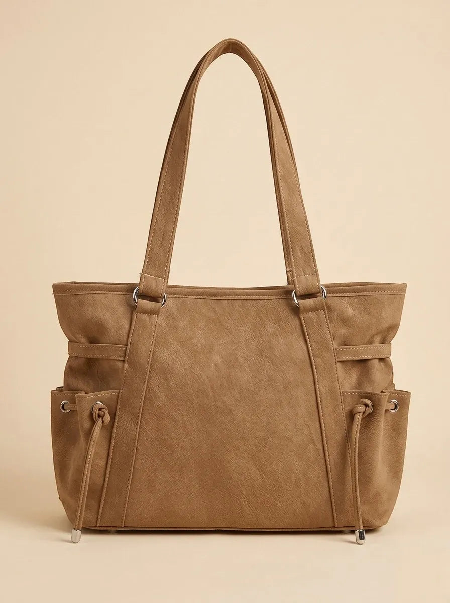 Grand Sac Cabas Daim Poches Latérales Camel