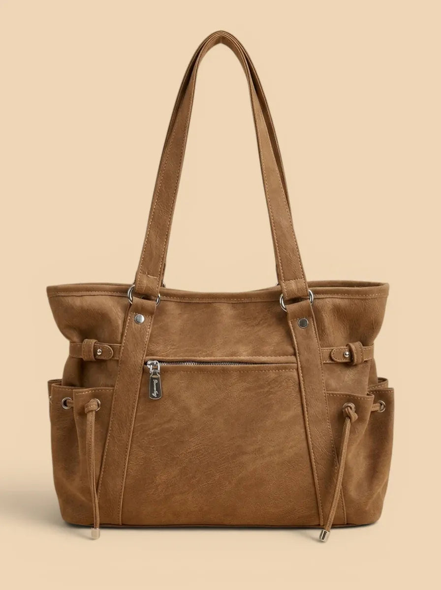 Grand Sac Cabas Daim Poches Latérales Camel