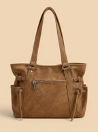 Grand Sac Cabas Daim Poches Latérales Camel