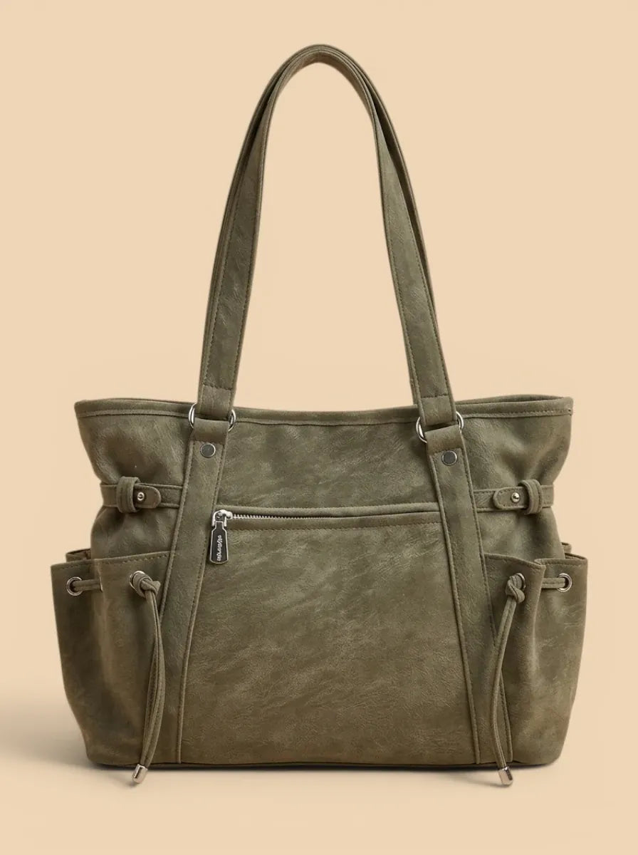 Grand Sac Cabas Daim Poches Latérales Vert