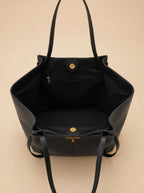 Grand Sac Cabas de Cours en Cuir Vegan Lisse Noir