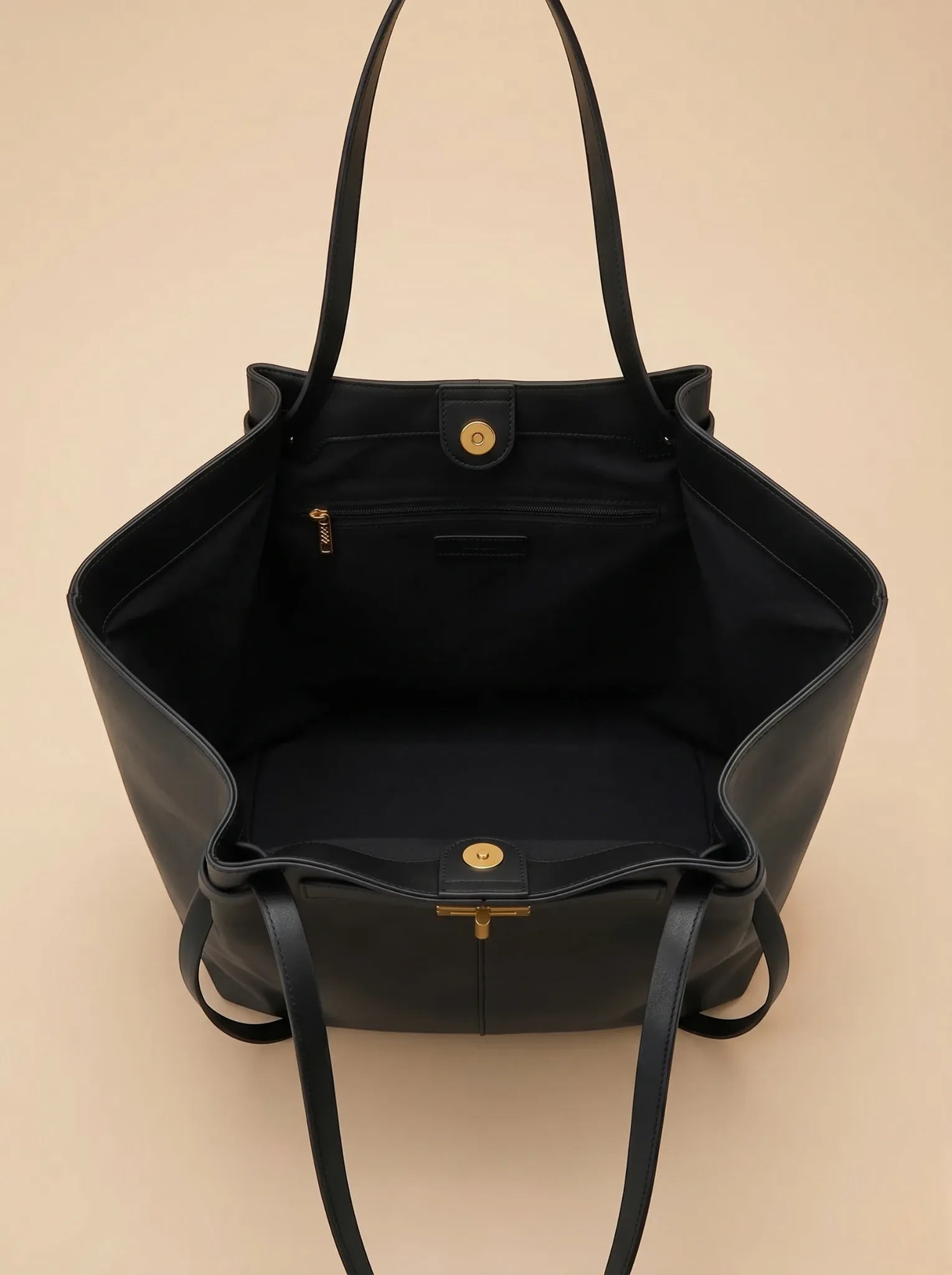 Grand Sac Cabas de Cours en Cuir Vegan Lisse Noir
