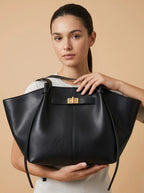 Grand Sac Cabas de Cours en Cuir Vegan Lisse Noir