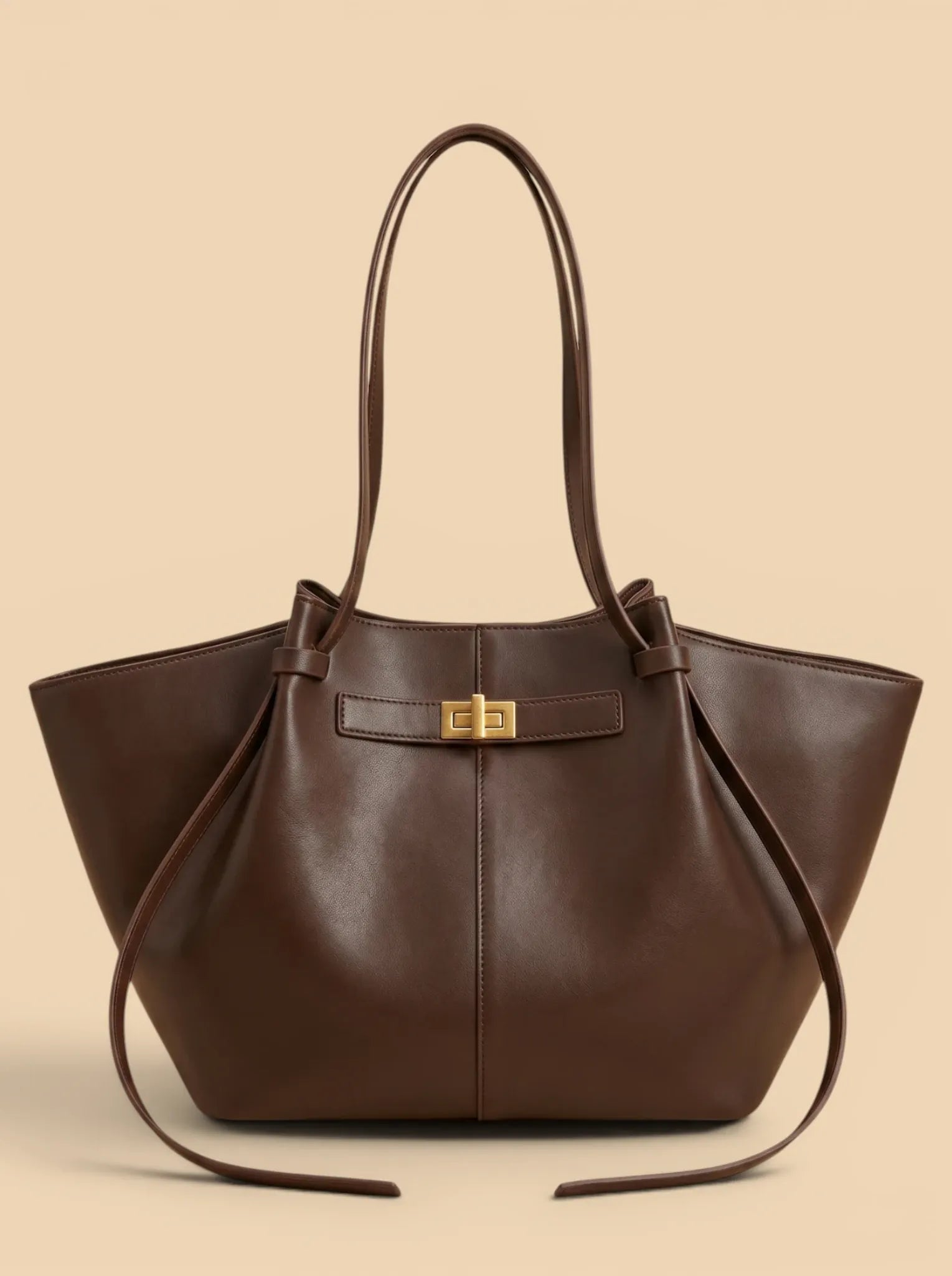 Grand Sac Cabas de Cours en Cuir Vegan Lisse Marron