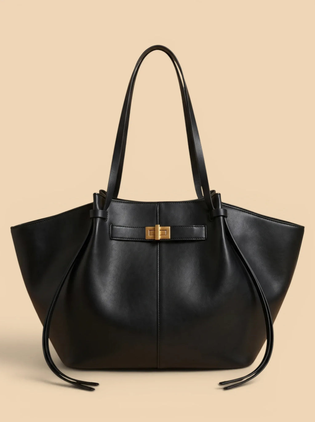 Grand Sac Cabas de Cours en Cuir Vegan Lisse Noir