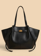 Grand Sac Cabas de Cours en Cuir Vegan Lisse Noir