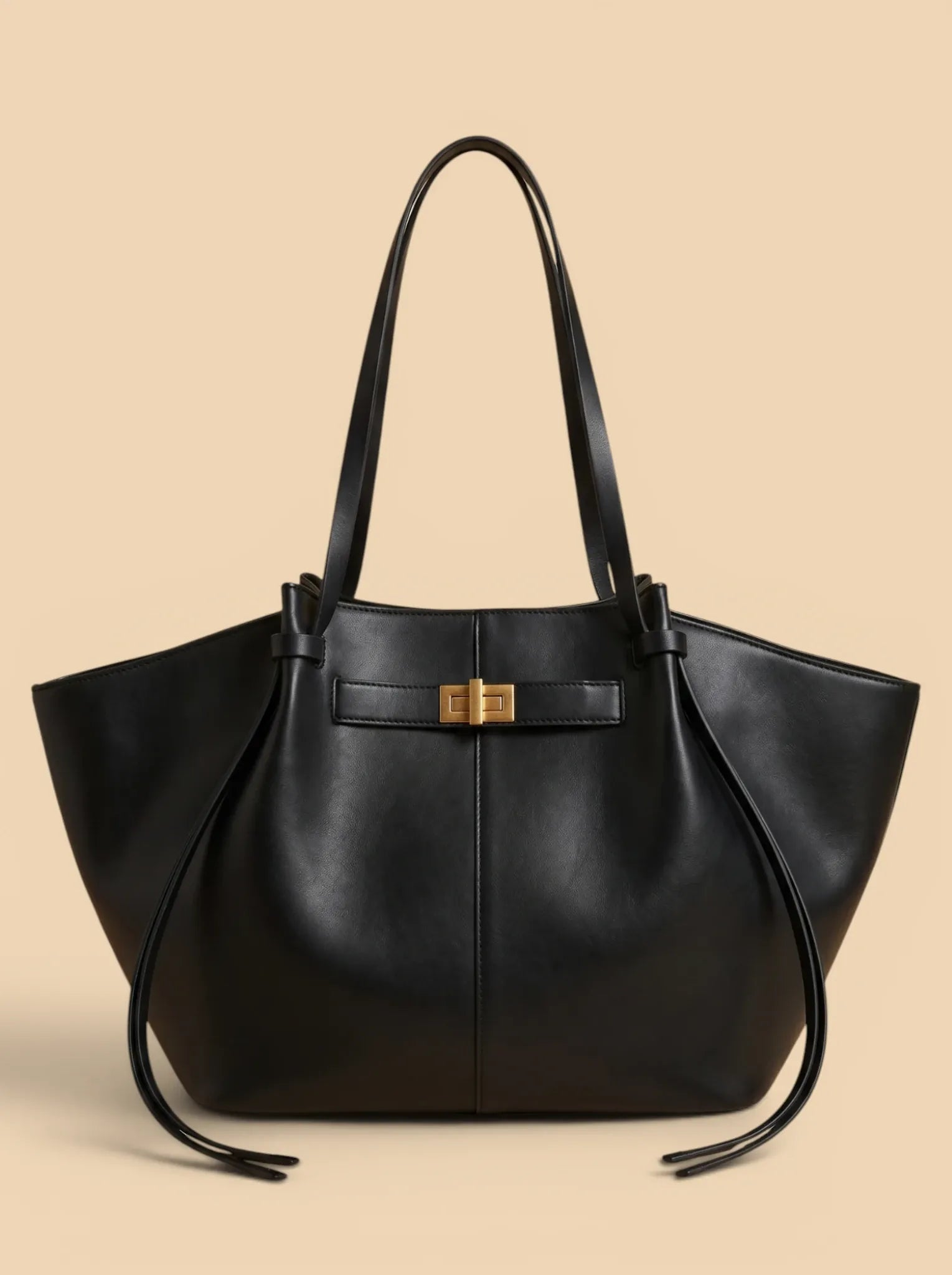 Grand Sac Cabas de Cours en Cuir Vegan Lisse Noir