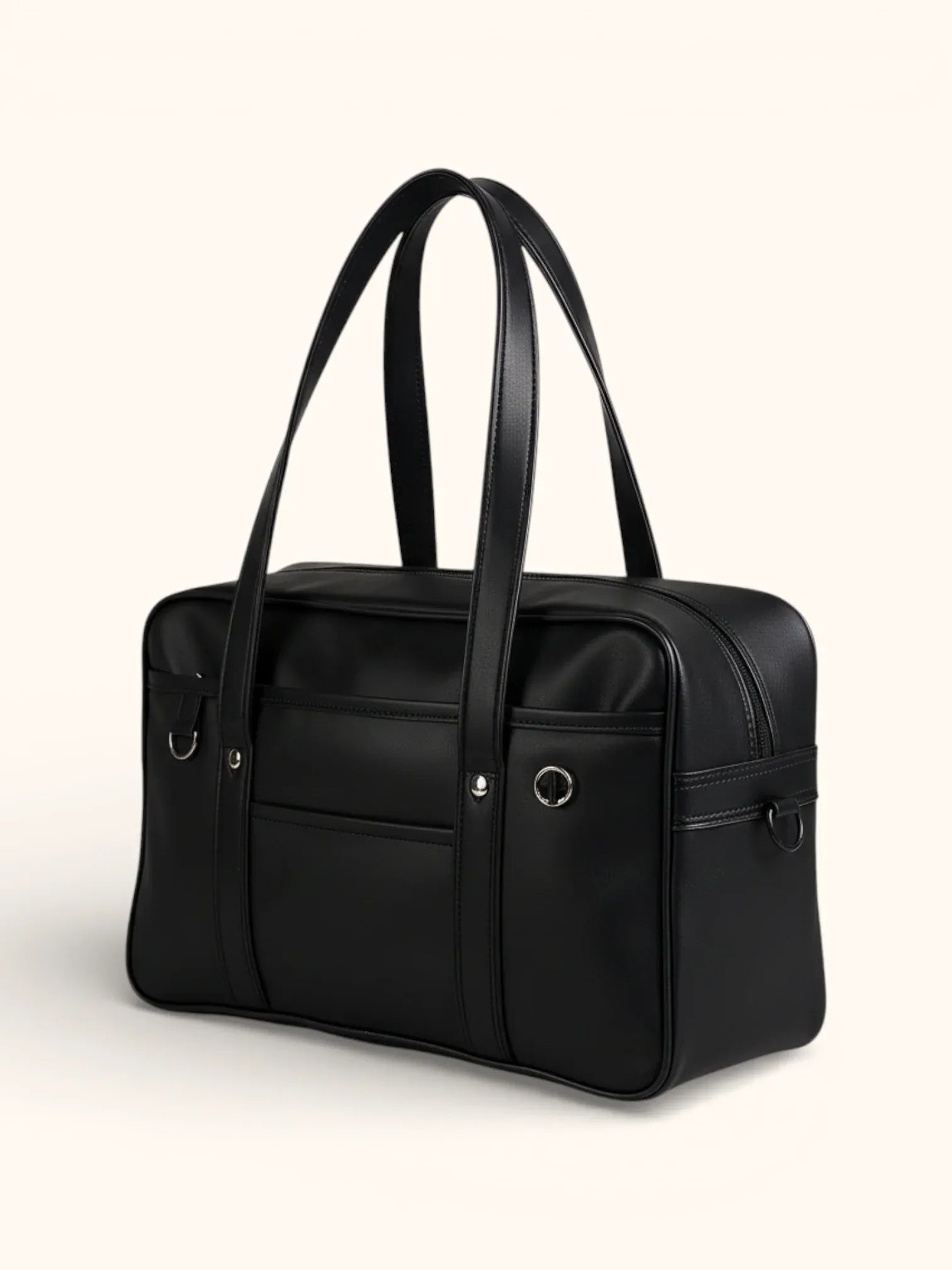 Grand Sac Cabas de Cours en Simili Cuir Noir