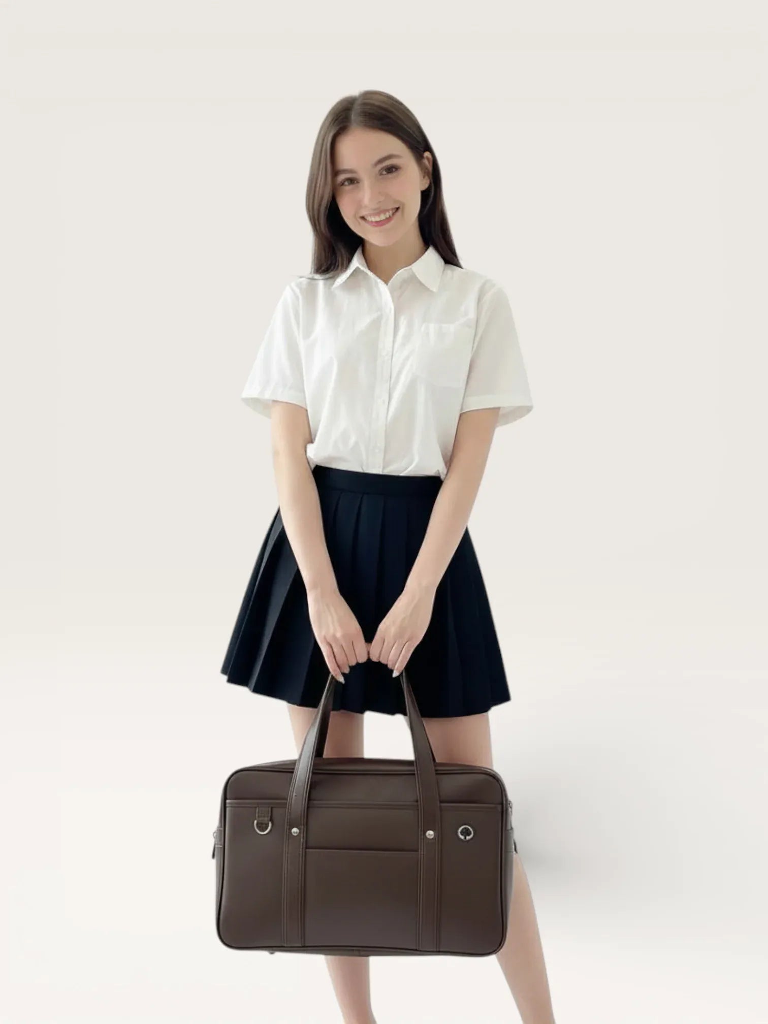 Grand Sac Cabas de Cours en Simili Cuir Marron