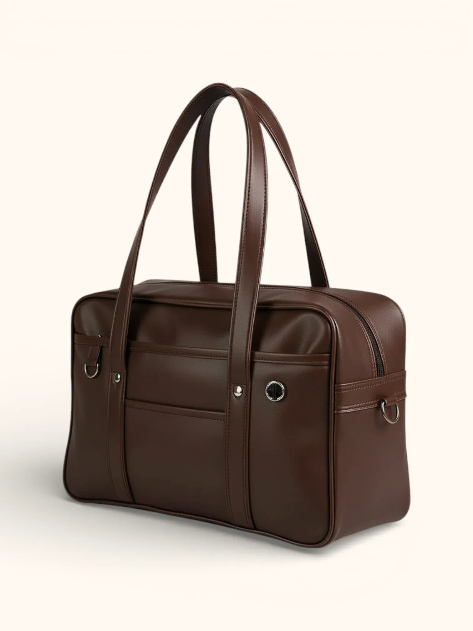 Grand Sac Cabas de Cours en Simili Cuir Marron