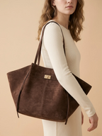 Grand Sac Cabas de Cours en Suédine Marron