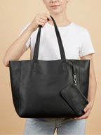 Grand Sac Cabas en Cuir Épais Noir