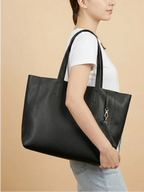 Grand Sac Cabas en Cuir Épais Noir