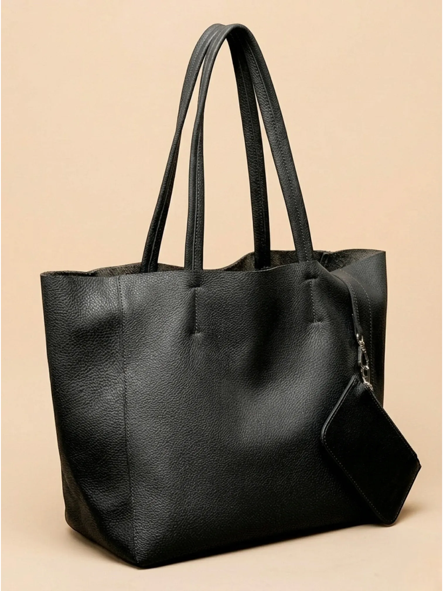 Grand Sac Cabas en Cuir Épais Noir