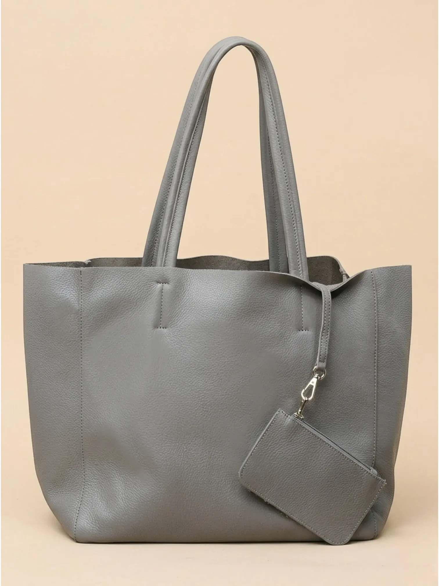 Grand Sac Cabas en Cuir Épais Gris