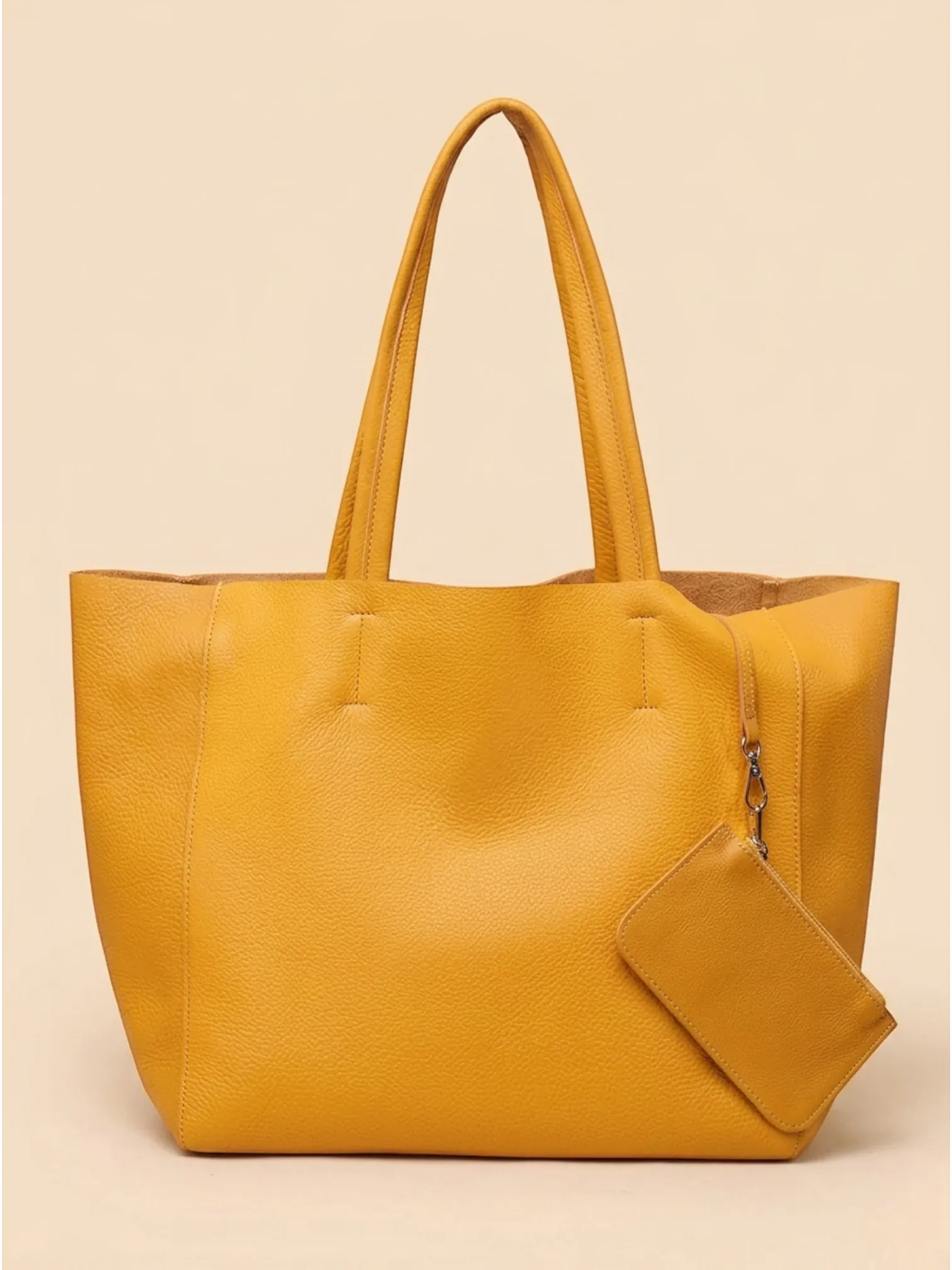 Grand Sac Cabas en Cuir Épais Jaune