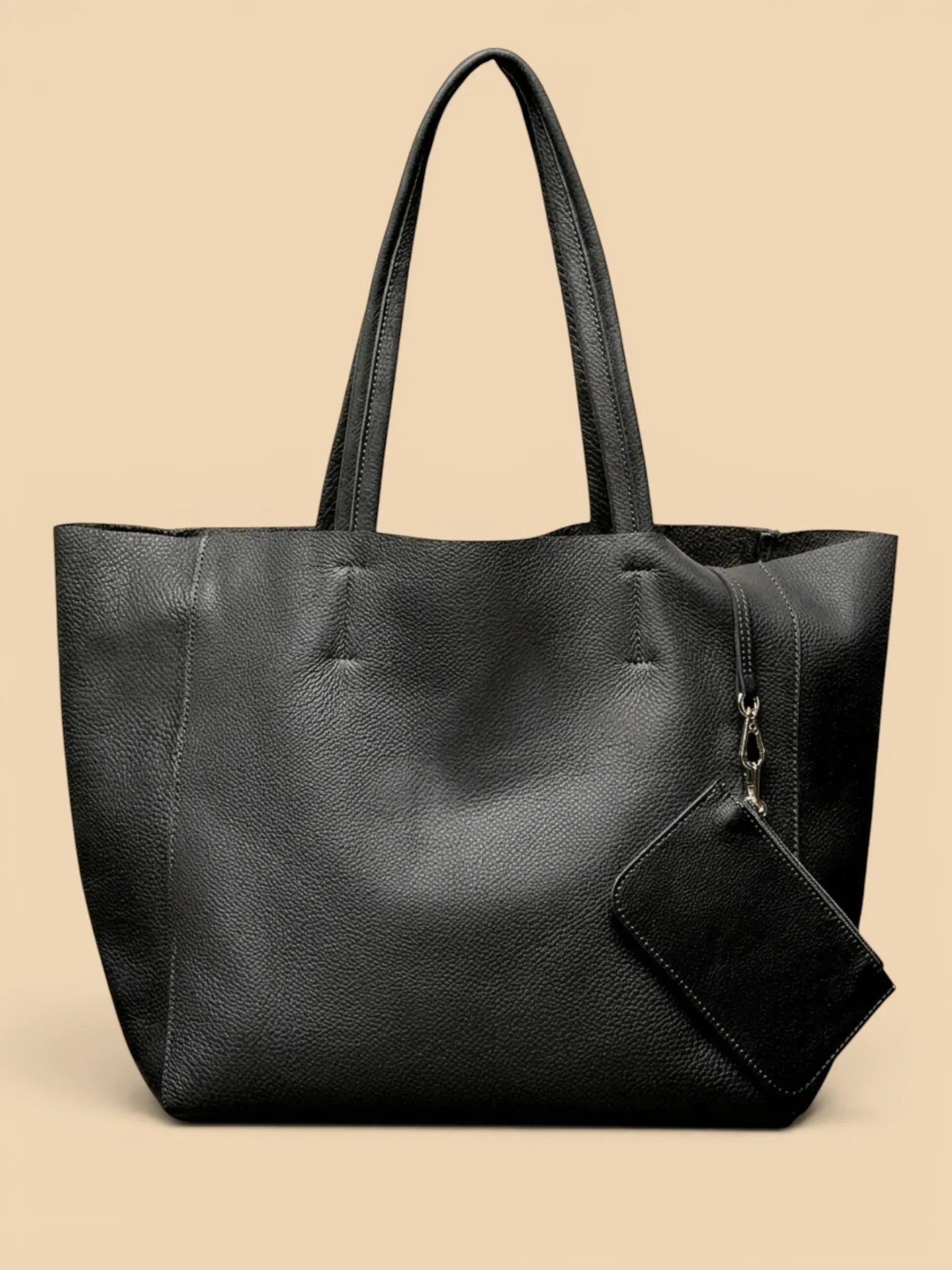 Grand Sac Cabas en Cuir Épais Noir