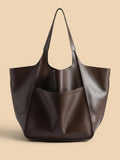 Grand Sac Cabas en Cuir Vegan avec Poches Café