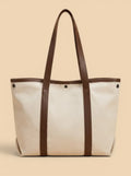 Grand Sac Cabas en Toile Bicolore Blanc