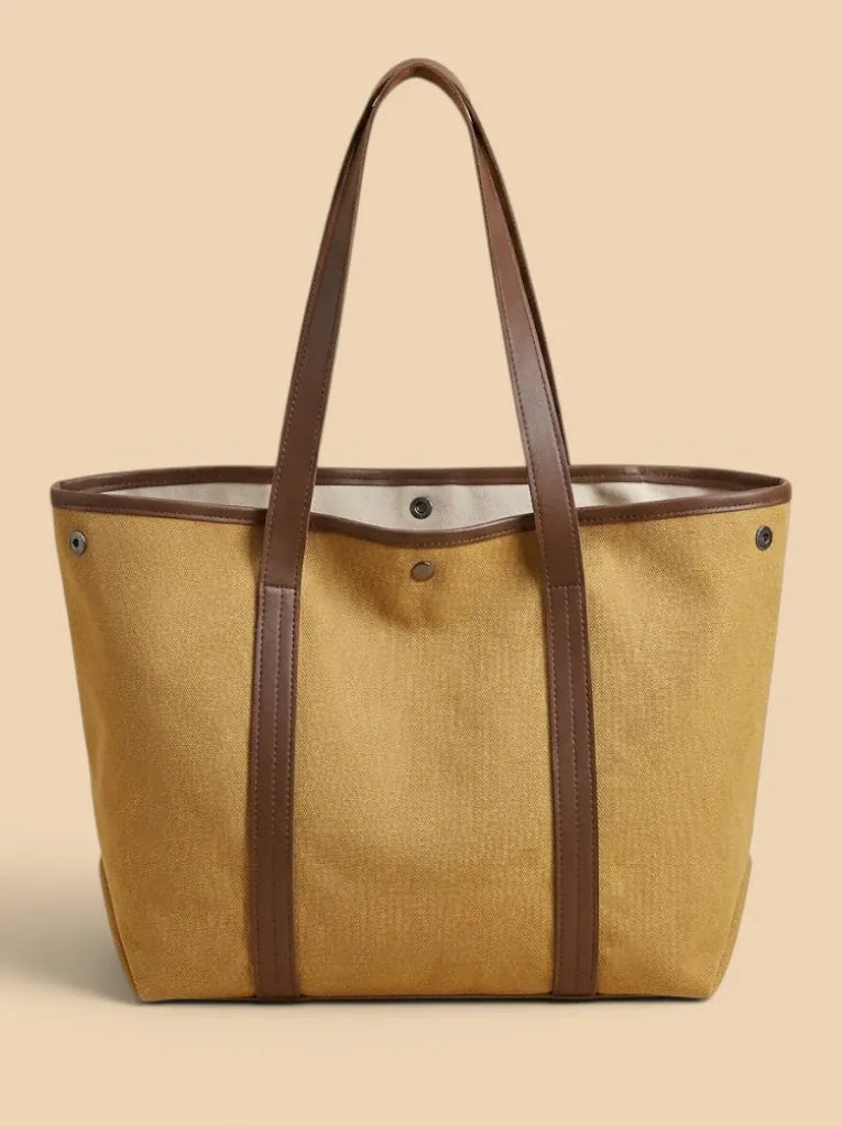 Grand Sac Cabas en Toile Bicolore Khaki