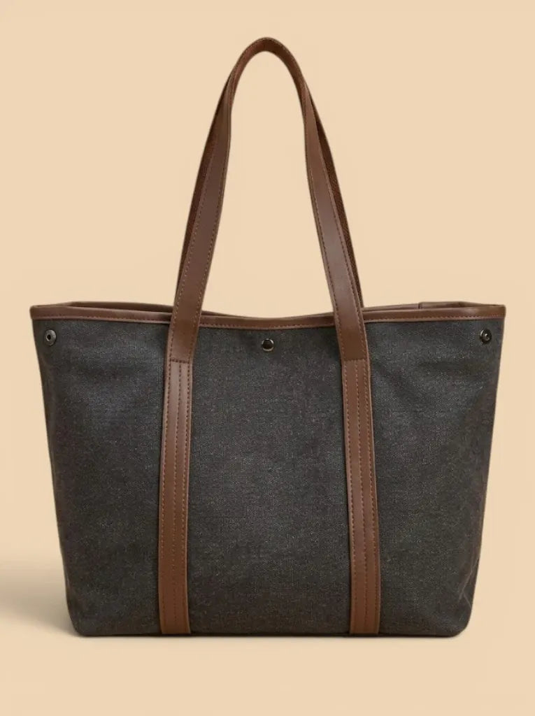 Grand Sac Cabas en Toile Bicolore Noir